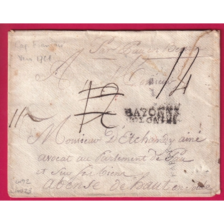 RARE MARQUE BAYONNE COLONIES LENAIN N°12 INDICE 23 BASSES PYRENEES POUR PAU ENVELOPPE DE FORTUNE LETTRE COVER