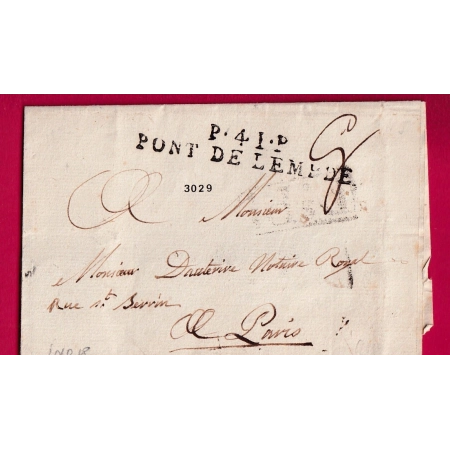 MARQUE P41P PONT DE LEMPDE HAUTE LOIRE 1823 POUR PARIS INDICE 18 LETTRE