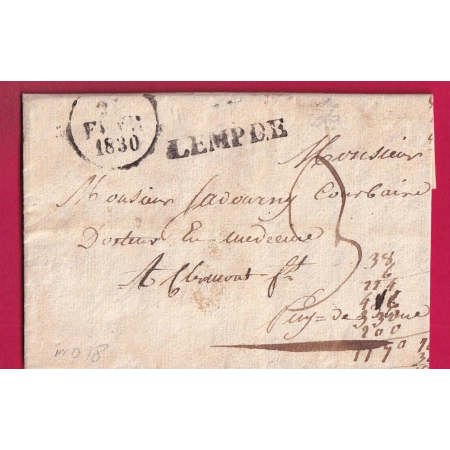 MARQUE 41 LEMPDE HAUTE LOIRE 1830 POUR CLERMONT FERRAND PUY DE DOME INDICE 18 LETTRE