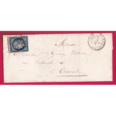 N°4 BLEU FONCE GRILLE VERSAILLES SEINE ET OISE POUR ORLEANS LOIRET 1851 LETTRE COVER