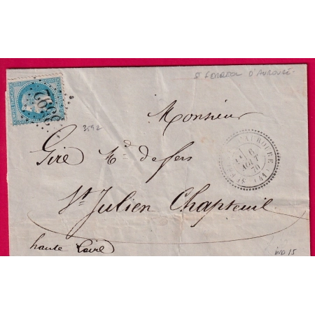N°29 GC 3592 ST FERREOL D'AUROURE HAUTE LOIRE CAD TYPE 24 POUR ST JULIEN CHAPTEUIL INDICE 15 LETTRE COVER