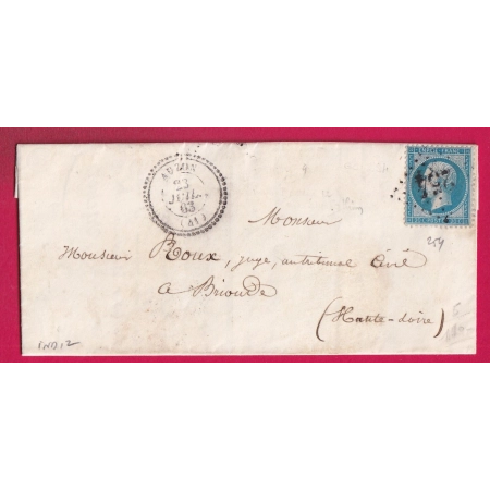 N°22 GC 254 AUZON HAUTE LOIRE POUR BRIOUDE CAD TYPE 22 INDICE 12 LETTRE COVER