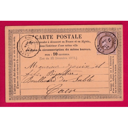 N°58 CARTE PRECURSEUR LOCALE CAEN CALVADOS CAD TYPE 18 POUR CAEN LETTRE COVER