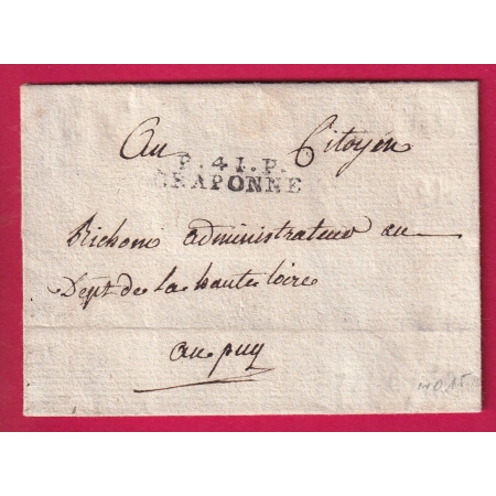 MARQUE P41P CRAPONNE HAUTE LOIRE AN 3 1795 POUR LE PUY INDICE 15 LETTRE