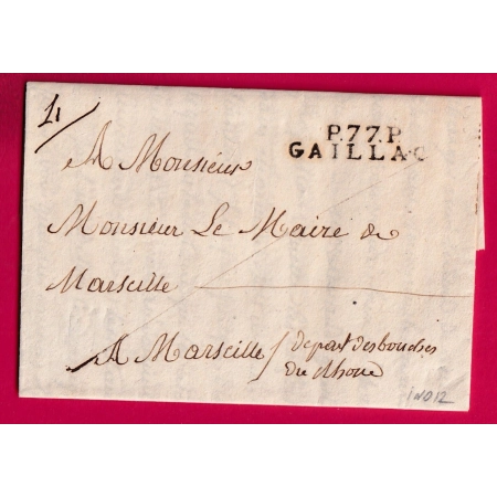 MARQUE P77P GAILLAC TARN 1825 POUR MARSEILLE INDICE 12 LETTRE