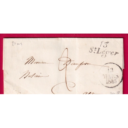 CURSIVE 13 ST LEGER 1845 INDICE 18 POUR CAEN LETTRE