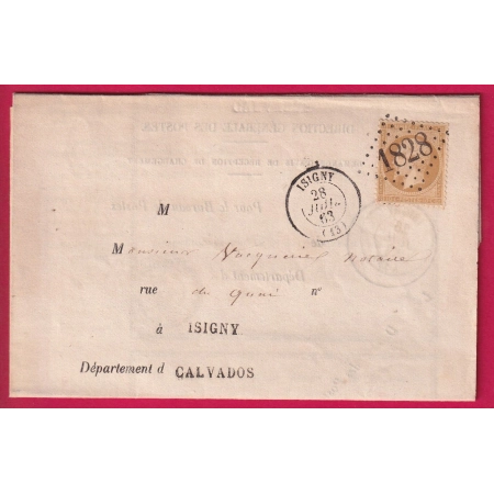 N°21 GC 1828 ISIGNY SUR AVIS DE CHARGEMENT CALVADOS LETTRE