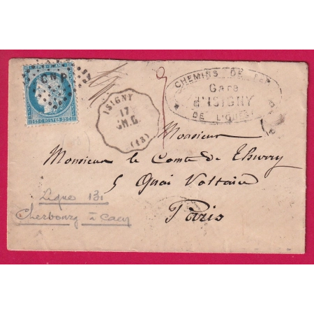 N°60 CONVOYEUR STATION ISIGNY CALVADOS CACHET DE GARE POUR PARIS LETTRE