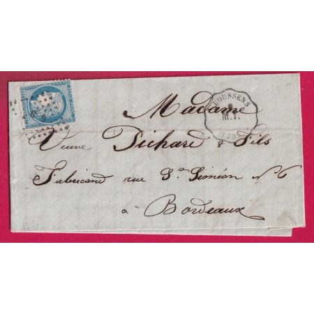 N°60 CONVOYEUR STATION DOUSSENS HAUTE GARONNE POUR BORDEAUX AMBULANT CETTE A BORDEAUX LETTRE