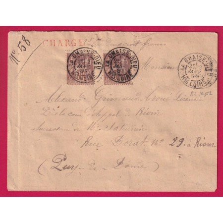 N°80 X2 LA CHAISE DIEU HAUTE LOIRE 1887 POUR RIOM PUY DE DOME