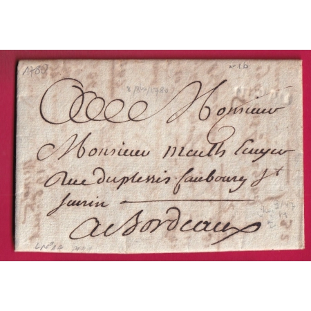 MARQUE A SEC NERAC LOT ET GARONNE 1780 INDICE 11 LENAIN N°1A POUR BORDEAUX LETTRE COVER