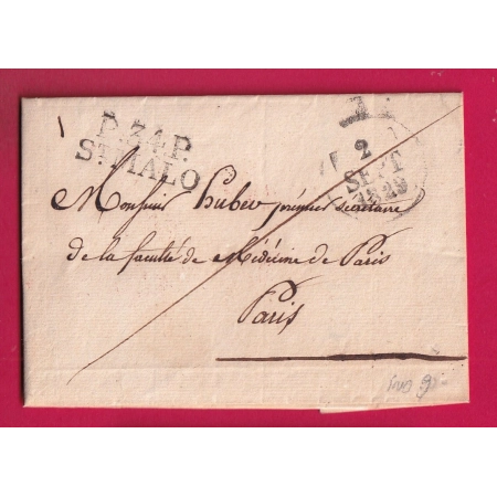 MARQUE P34P ST MALO ILLE ET VILAINE 1829 TEXTE MENTION TERRE NEUVE PARIS FACULTE DE MEDECINE LETTRE COVER