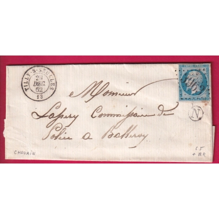 N°14 GC PRECOCE 29 DEC 1862 3963 TILLY SUR SEULLES CALVADOS POUR BALLEROY BOITE RURALE N CHOUAIN LETTRE COVER