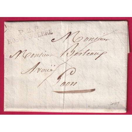 MARQUE P2P ROSOY SUR SERRE AISNE 1831 POUR LAON INDICE 14 LETTRE COVER