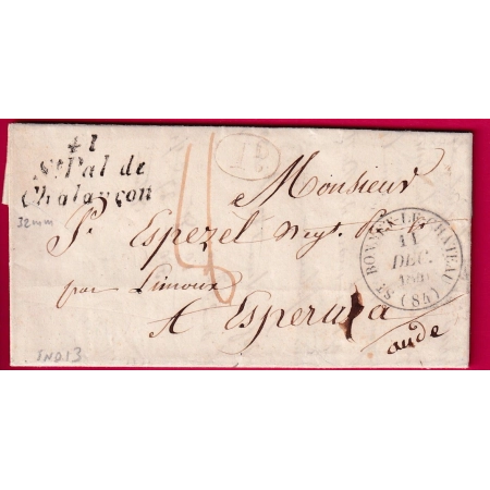 CURSIVE 41 ST PAL DE CHALANCON HAUTE LOIRE CAD TYPE 14 ST BONNET LE CHATEAU LOIRE POUR ESPERAZA AUDE 1841 LETTRE COVER