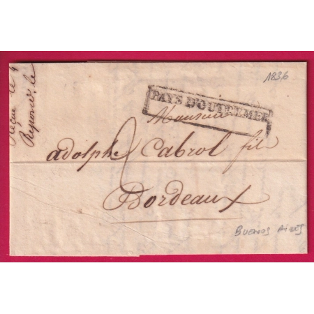 MARQUE PAYS OUTREMER LETTRE DE BUENOS AIRES ARGENTINE ARGENTINA 1836 POUR BORDEAUX LETTRE COVER