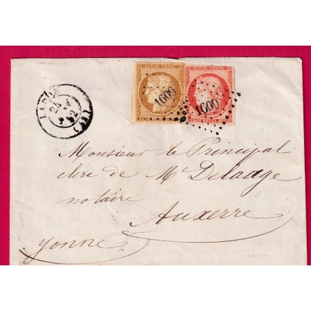 N°1 + 5 PC 1609 LADON LOIRET 1852 POUR AUXERRE YONNE LETTRE COVER