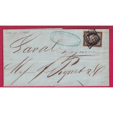 N°3 TTB GRILLE SANS CAD DE FLERS DE L'ORNE POUR LAVAL MAYENNE ARRIVE 26.03.1850 LETTRE COVER
