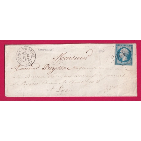 N°14 GC PRECOCE DU 22 DEC 1862 GC 1206 CRAPONNE SUR ARZON HAUTE LOIRE POUR LYON LETTRE COVER