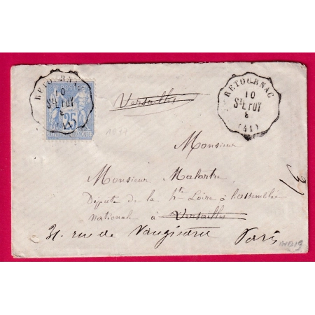 N°78 CONVOYEUR STATION RETOURNAC HAUTE LOIRE POUR PARIS VERSAILLES CHAMBRE DES DEPUTES AU DOS LETTRE