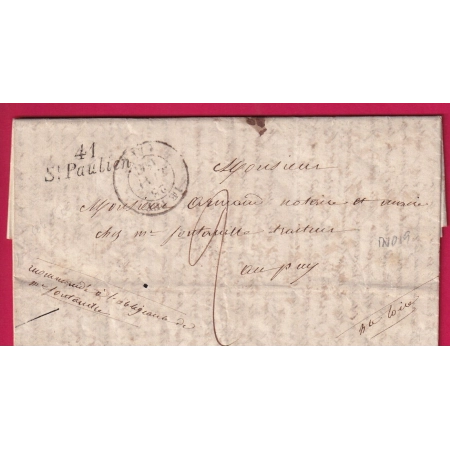 CURSIVE 41 ST PAULIEN HAUTE LOIRE 29X10 INDICE 19 T14 LE PUY 1841 POUR LE PUY DOUBLE PORT LOCAL LETTRE