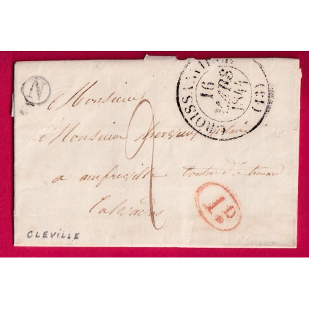 CAD TYPE 13 CROISSANVILLE CALVADOS BOITE RURALE N CLEVILLE DECIME RURALE ROUGE 1844 POUR AMFREVILLE LETTRE