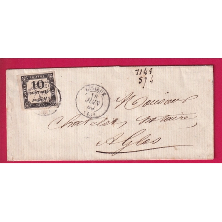 TAXE N°2 TTB CAD TYPE 15 LISIEUX CALVADOS 1860 POUR GLOS LETTRE