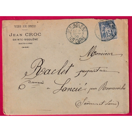 N°90 CAD BLEU SAINTE SIGOLENE HAUTE LOIRE POUR LANCIE SAONE ET LOIRE LETTRE