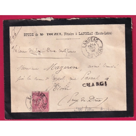 N°98 LANGEAC HAUTE LOIRE POUR RIOM PUY DE DOME LETTRE CHARGE