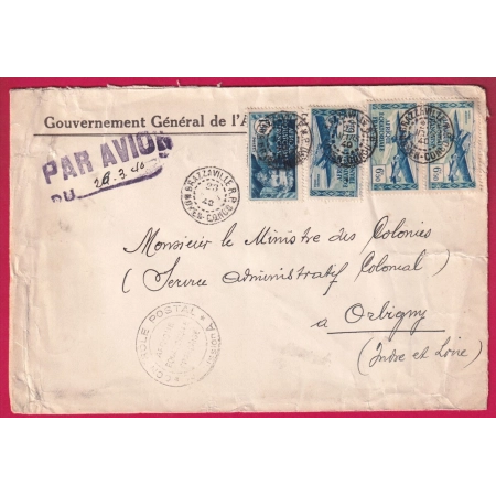 MOYEN CONGO BRAZAVILLE 1940 CENSURE AEF POUR ORBIGNY INDRE ET LOIRE LETTRE