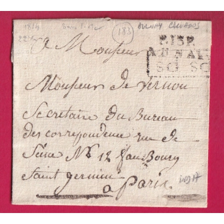 MARQUE P13P AULNAY CALVADOS 1814 POUR PARIS INDICE 17 LETTRE