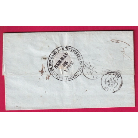 LETTRE DEPOSE AU BUREAU DE VIRE PAR MESSAGERIE PRIVEE NOTRE DAME DES VICTOIRES 1849 POUR CAEN LETTRE