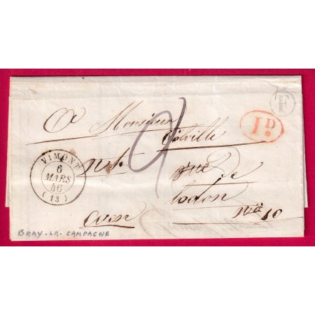 CAD TYPE 15 VIMONT CALVADOS BOITE RURALE F BRAY LA CAMPAGNE 1846 DECIME RURAL POUR CAEN LETTRE