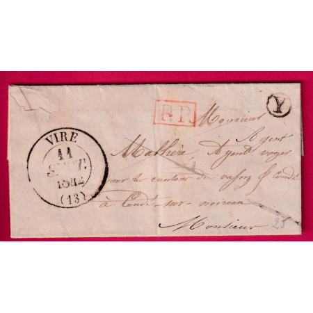 CAD TYPE 13 VIRE CALVADOS PP ROUGE BOITE RURALE Y MONTCHAMP LE GRAND 1842 POUR CONDE SUR NOIREAU LETTRE