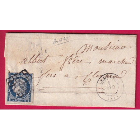N°4 CURSIVE 41 BLESLE HAUTE LOIRE CAD TYPE 15 LEMPDES 1851 POUR CLERMONT FERRAND LETTRE