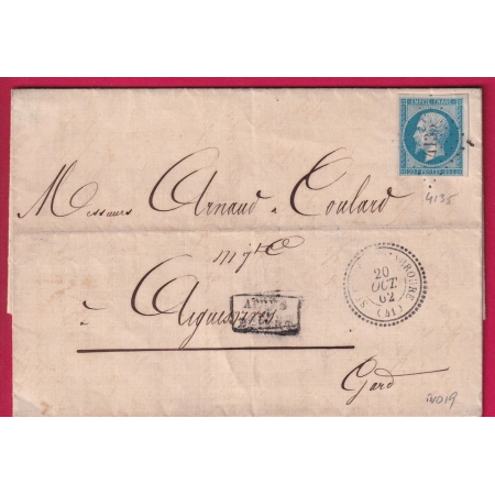 N°14 PC 4135 ST FEREOL D'AUROURE HAUTE LOIRE CAD TYPE 22 POUR LE GARD INDICE 19 TEXTE DE PONT SALOMON LETTRE