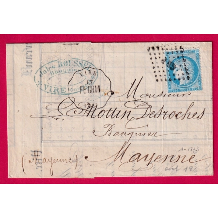 N°60 CONVOYEUR STATION VIRE CALVADOS LIGNE FL GRAN RARE INDICE 18 POUR MAYENNE LETTRE COVER
