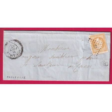 N°13 PC 2352 OUISTREHAM CALVADOS BOITE RURALE B COLLEVILLE 1857 LETTRE COVER