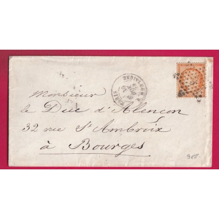 N°38 PARIS ETOILE 9 P8 R MONTAIGNE POUR BOURGES CHER 1874 INDICE 16 LETTRE