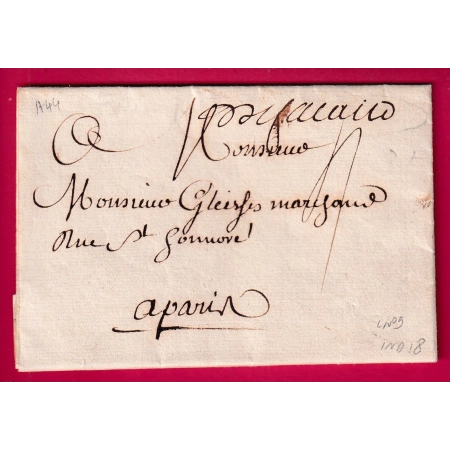 MARQUE MANUSCRIT DE FALAISE CALVADOS 1744 POUR PARIS LENAIN N°9 INDICE 18 LETTRE