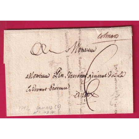 MARQUE MANUSCRIT COLMARS BASSES ALPES 1792 POUR AIX EN PROVENCE INDICE 17 LETTRE