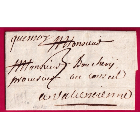 MARQUE MANUSCRIT LE QUESNOY NORD 1718 POUR VALENCIENNES LENAIN N°1A INDICE 20LETTRE