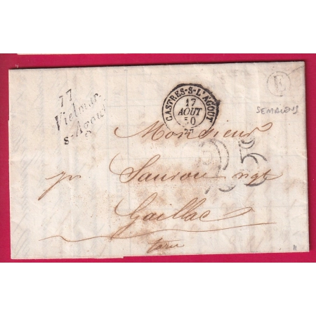 CURSIVE 77 VIELMUR SUR AGOUT CAD TYPE 15 CASTRES BOITE RURALE E SEMALENS POUR GAILLAC LETTRE