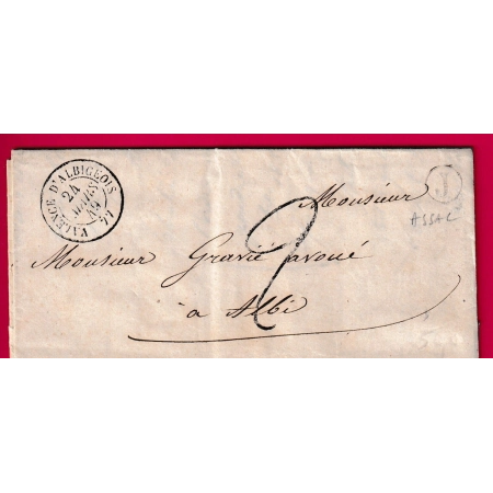 CAD TYPE 15 VALENCE D'ALBIGEOIS TARN 1849 TAXE TAMPON 2 BOITE RURALE J ASSAC POUR ALBI LETTRE