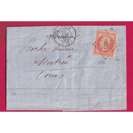 N°16 PC 1236 FALAISE CALVADOS 1858 POUR MORTREE ORNE LETTRE