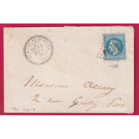 N°29 GC 4483 MONCHY HUMIERES OISE CAD TYPE 24 POUR PARIS INDICE 14 LETTRE
