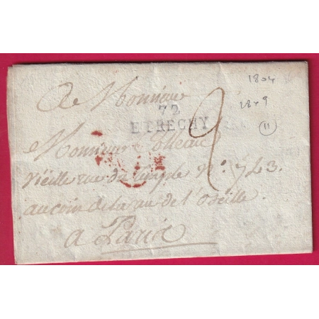 MARQUE 72 ETRECHY SEINE ET OISE 1804 INDICE 11 POUR PARIS LETTRE