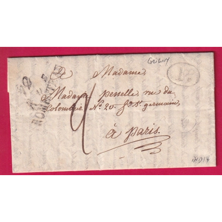 DOUBLE CURSIVE 72 RIS FROMENTEAU DECIME RURAL DE GRIGNY POUR PARIS 1833 LETTRE