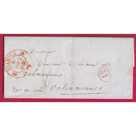 CAD TYPE 12 EN ROUGE ETAMPES SEINE ET OISE 1833 + DECIME RURAL ROUGE POUR VALENCIENNES NORD LETTRE