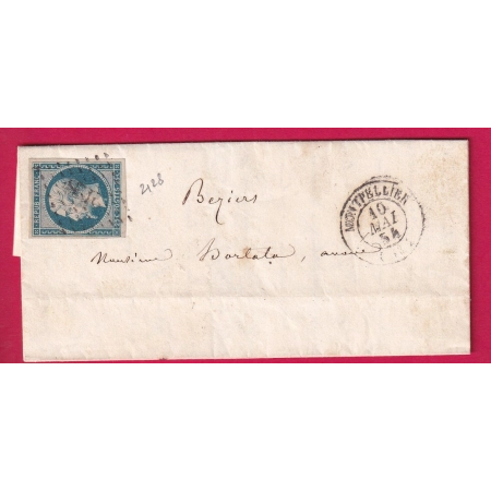 N°10 TTB PC 2128 MONTPELLIER HERAULT POUR BEZIERS 1854 LETTRE
